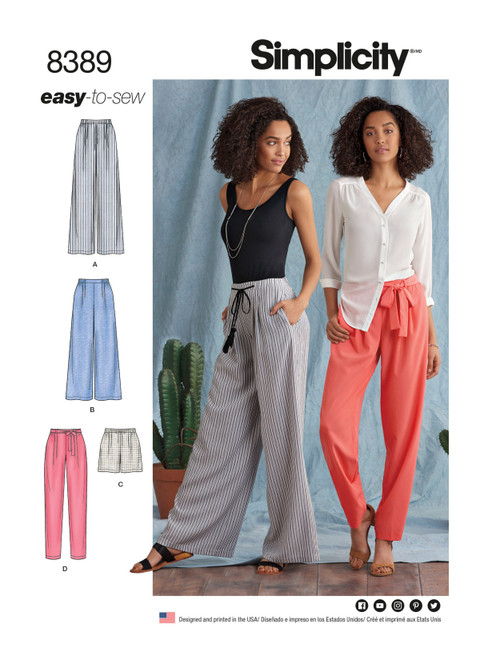 Simplicity Sewing Pattern Misses' Pants with Length and Width Variations and Tie Belt - S8389 - 6-14 or 14-22 (A,L,N)