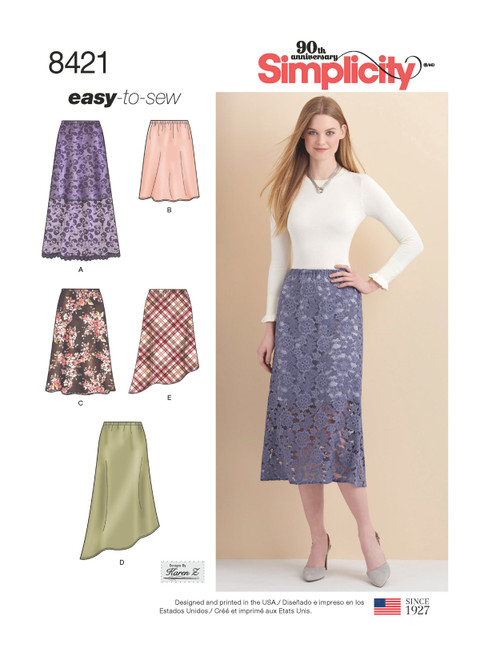 Simplicity Sewing Pattern Misses' Skirts in Three Lengths with Hem Variations - S8421 - 6-14 or 16-24 (A,L,N)