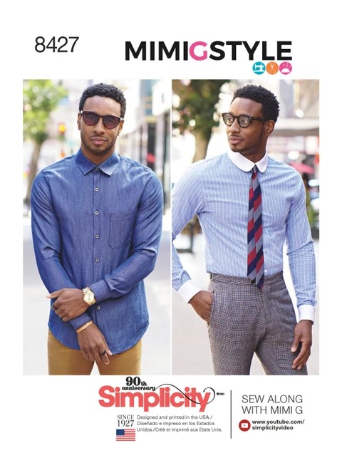 Simplicity Sewing Pattern Men's Fitted Shirt with Collar and Cuff Variations by Mimi G - S8427 - 34-42 or 44-52 (A,L,N)