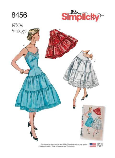 Simplicity Sewing Pattern 1950s Misses' Vintage Petticoat and Slip - S8456 - 4-12 or 14-22 (D)