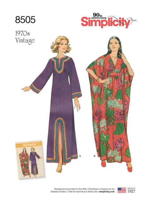 Simplicity Sewing Pattern 1970s Misses' Vintage Caftans - S8505 - S-M-L (D)