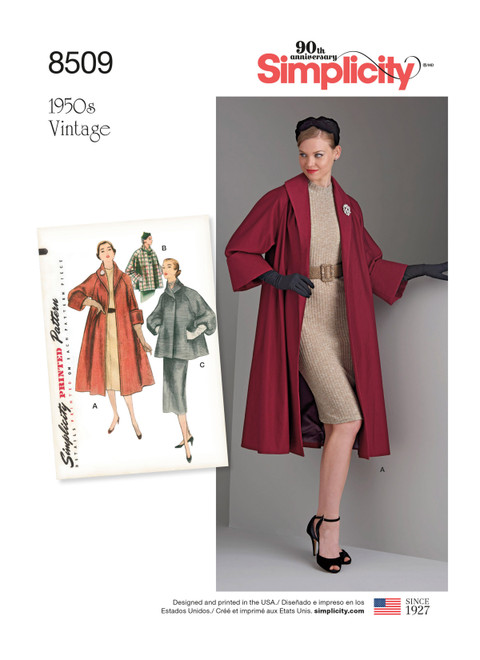 Simplicity Sewing Pattern 1950s Misses' Vintage Coat or Jacket - S8509 - 6-14 or 14-22 (D)