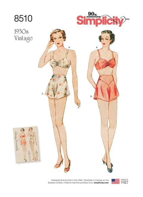 Simplicity Sewing Pattern 1930s Misses' Vintage Brassiere and Panties - S8510 - 4-12 or 12-20 (D)