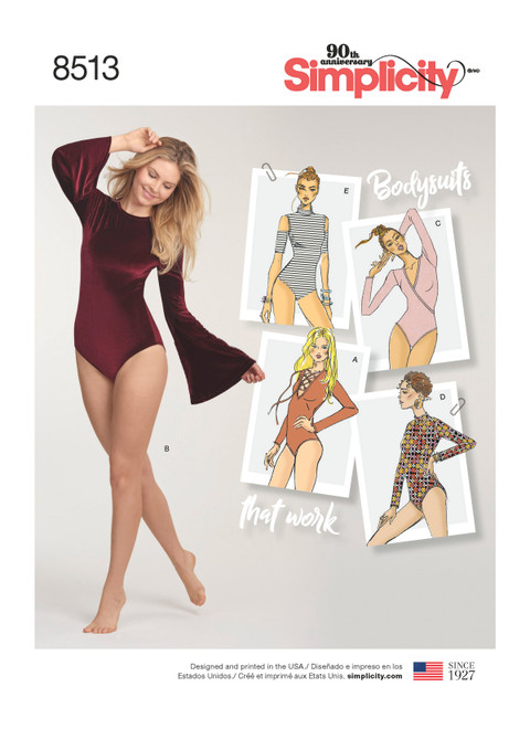 Simplicity Sewing Pattern Misses' Knit Bodysuits - S8513 - Size - XS-XL (A,L,N)