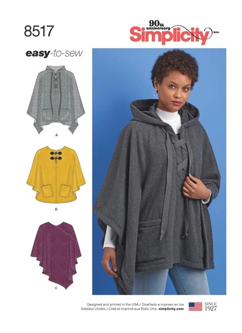 Simplicity Sewing Pattern Misses' Set of Ponchos - S8517 - Size - XS-XL (A,L,N)