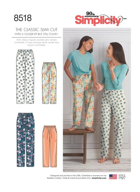 Simplicity Sewing Pattern Girls' & Misses' Slim Fit Lounge Pants - S8518 - Size - S-L/XS-XL (A,L,N)