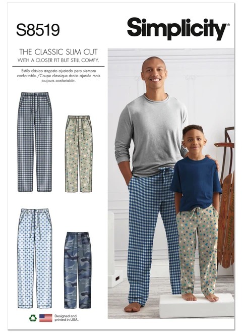 Simplicity Sewing Pattern Boys' & Men's Slim Fit Lounge Pants - S8519 - Size - S-L/XS-XL (A,L,N)