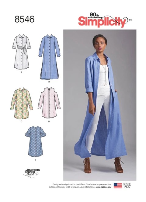 Simplicity Sewing Pattern Misses' & Miss Petite Shirt Dresses - S8546 - 6-14 or 16-24 (A,L,N)