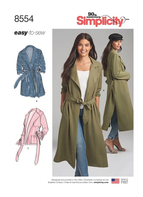 Simplicity Sewing Pattern Misses' & Miss Petite Coats and Jackets - S8554 - 6-14 or 14-22 (A,L,N)