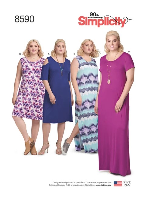Simplicity Sewing Pattern Women's Knit Dresses - S8590 - Size - 1XL-5XL (A,L,N)