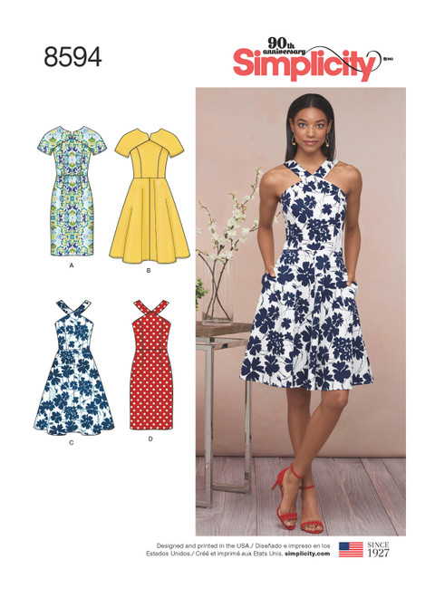 Simplicity Sewing Pattern Misses' & Petites' Dresses - S8594 - 6-14 or 14-22 (A,L,N)