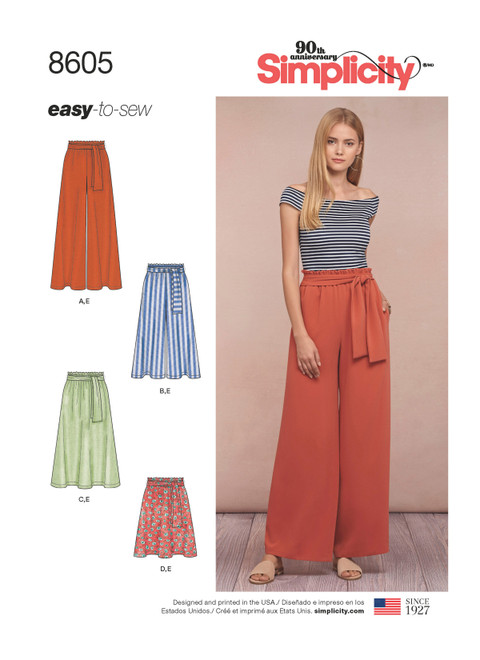 Simplicity Sewing Pattern Misses' Pull-On Skirt and Pants - S8605 - Size - XS-XL (A,L,N)