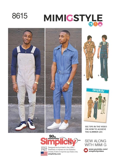 Simplicity Sewing Pattern 1970s Men's Vintage Jumpsuit and Overalls - S8615 - 34-42 or 44-52 (A,L,N)