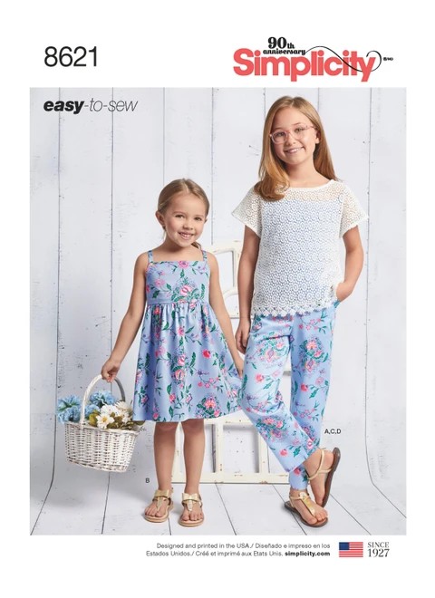 Simplicity Sewing Pattern Child's & Girls' Dress, Top, Pants and Camisole - S8621 - 3-6 or 7-14 (U)