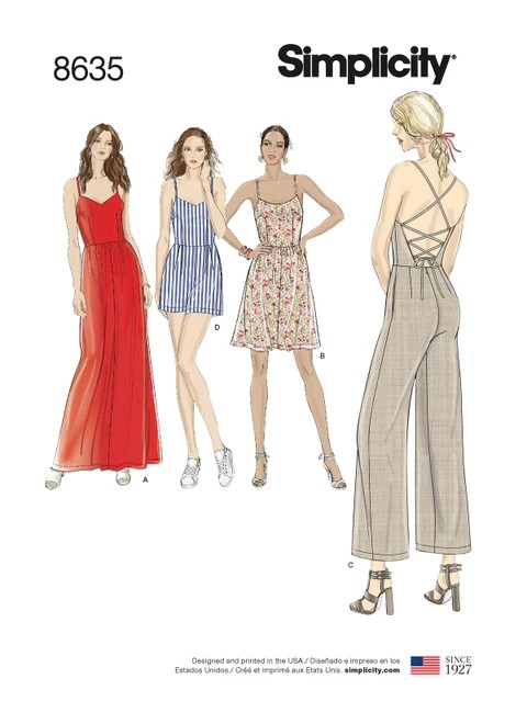 Simplicity Sewing Pattern Misses' Dress, Jumpsuit and Romper - S8635 - 6-14 or 14-22 (A,L,N)