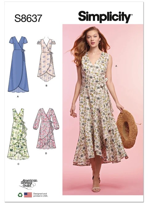Simplicity Sewing Pattern Misses' Wrap Dress - S8637 - 6-14 or 16-24 (A,L,N)