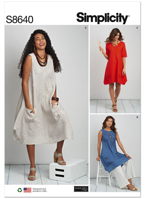 Simplicity Sewing Pattern Misses'/Women's Dress or Tunic - S8640 - 10-18 or 20w-28w (A,L,N)