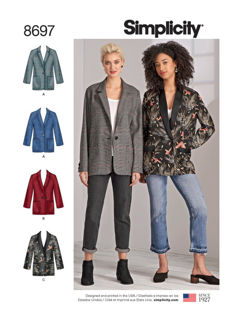Simplicity Sewing Pattern Misses'/Women's Oversized Blazers - S8697 - 10-18 or 20w-28w (D)