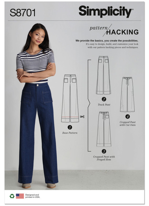 Simplicity Sewing Pattern Misses' Pants with Options for Design Hacking - S8701 - 6-14 or 16-24 (A,L,N)