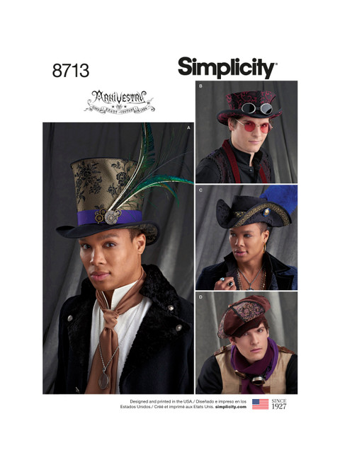 Simplicity Sewing Pattern Men's Hats in Three Sizes - S8713 - S-M-L (D)