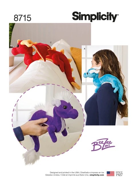 Simplicity Sewing Pattern Stuffed Dragons - S8715 - Size - One Size (K)