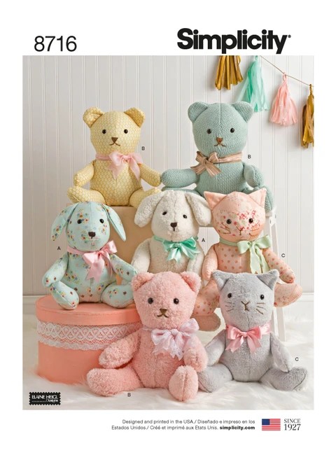 Simplicity Sewing Pattern Stuffed Animals - S8716 - Size - One Size (K)