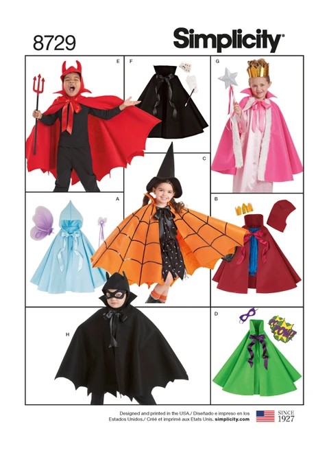 Simplicity Sewing Pattern Child's Cape Costumes - S8729 - Size - S-M-L (K)
