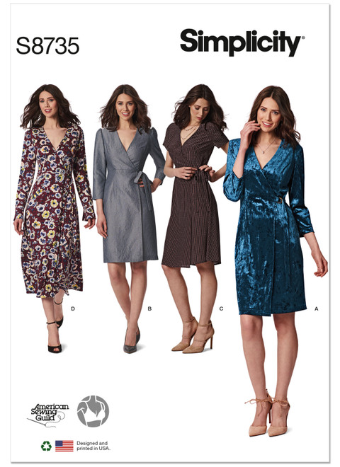 Simplicity Sewing Pattern Misses'/Miss Petite Wrap Dress - S8735 - 6-14 or 16-24 (A,L,N)