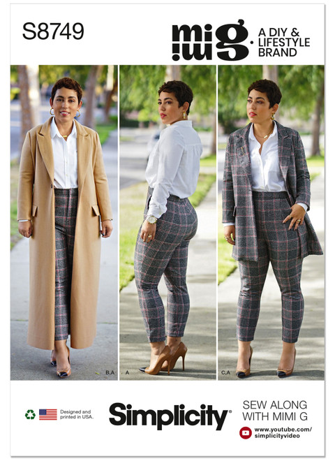 Simplicity Sewing Pattern Misses'/Women's Mimi G Style Coat and Pants - S8749 - 10-18 or 20w-28w (A,L,N)