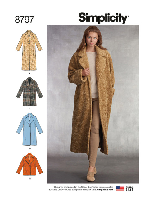 Simplicity Sewing Pattern Misses' Loose-Fitting Lined Coat - S8797 - Size - XS-XL (A,L,N)