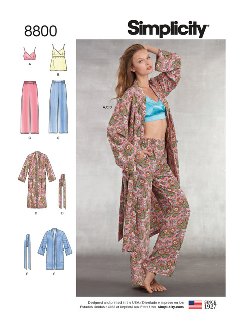 Simplicity Sewing Pattern Misses' Robe, Pants, Top and Bralette - S8800 - Size - XS-XL (A,L,N)