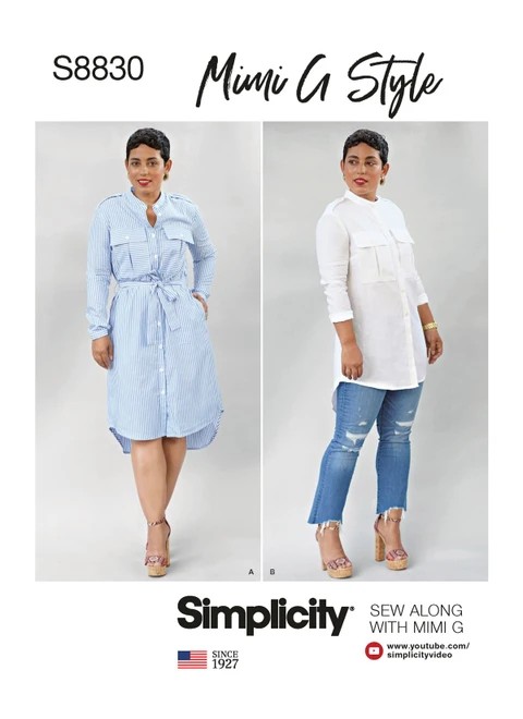 Simplicity Sewing Pattern Mimi G Misses'/Miss Petite Shirtdress - S8830 - 6-14 or 16-24 (K)