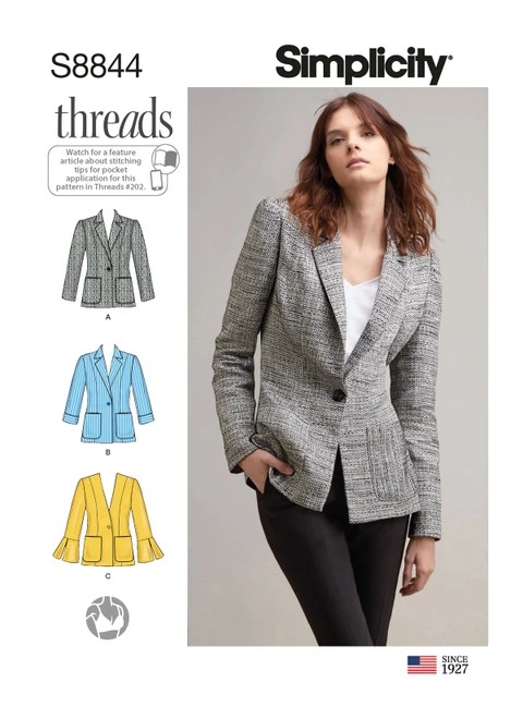 Simplicity Sewing Pattern Misses'/Miss Petite Unlined Blazer - S8844 - 6-14 or 16-24 (A,L,N)