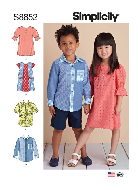 Simplicity Sewing Pattern Children's Dresses and Shirt - S8852 - Size - 3-8 (U)