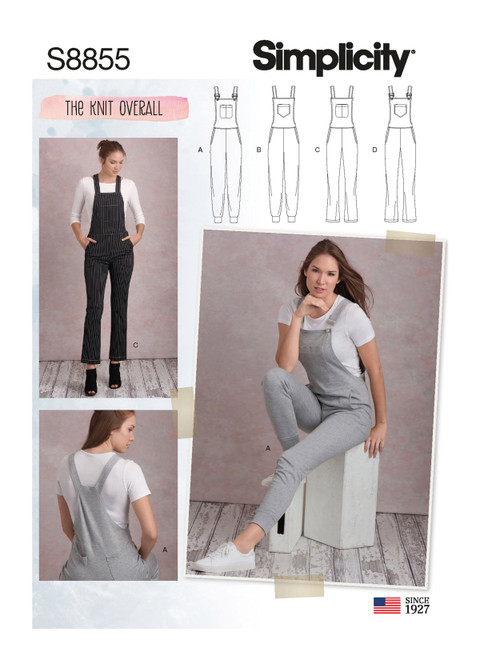 Simplicity Sewing Pattern Misses' Knit Overalls - S8855 - 6-14 or 14-22 (A,L,N)