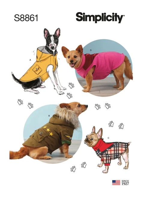 Simplicity Sewing Pattern Dog Coats - S8861 - Size - S-M-L (K)