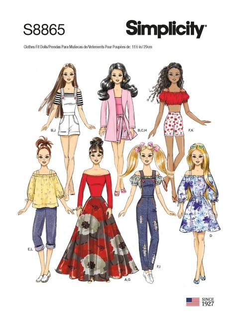 Simplicity Sewing Pattern 11 1/2" Fashion Doll Clothes - S8865 - Size - One Size (K)