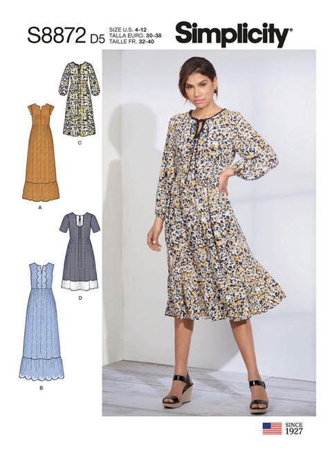 Simplicity Sewing Pattern Misses' Pullover Dress - S8872 - 4-12 or 12-20 (A,L,N)