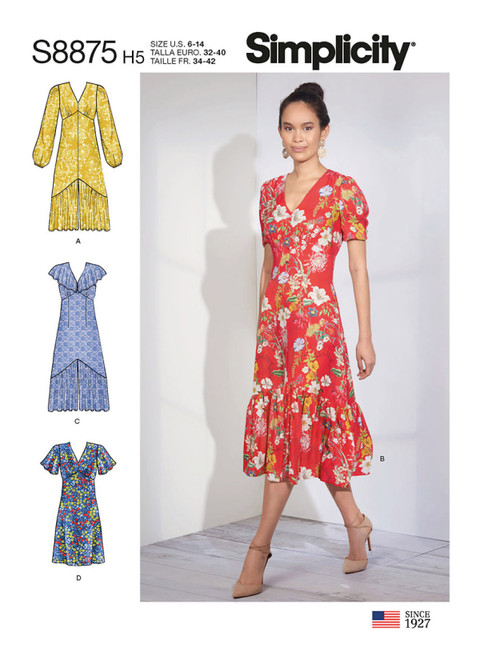 Simplicity Sewing Pattern Misses' Dresses - S8875 - 6-14 or 14-22 (A,L,N)
