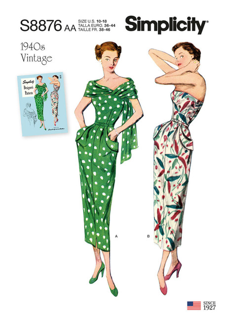 Simplicity Sewing Pattern 1940s Misses'/Women's Vintage Dress and Stole - S8876 - 10-18 or 20w-28w (D)