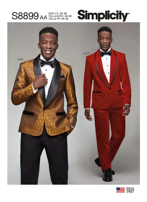 Simplicity Sewing Pattern Men's Tuxedo/Dinner Jackets, Pants and Bow Tie - S8899 - 34-42 or 44-52 (A,L,N)
