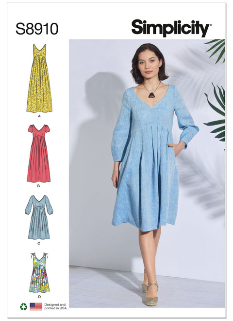 Simplicity Sewing Pattern Misses' Dress - S8910 - 6-14 or 14-22 (A,L,N)