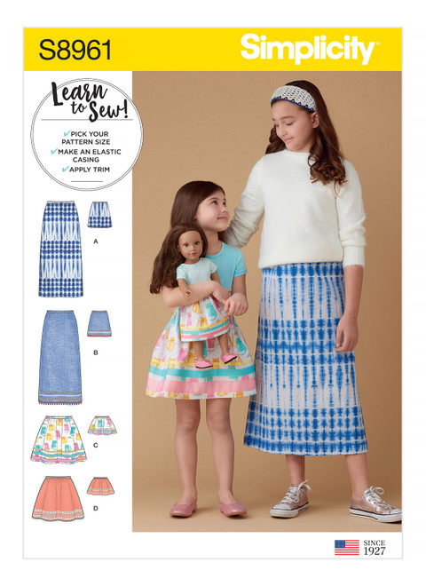 Simplicity Sewing Pattern Children's, Girls' & Dolls' Skirts - S8961 - 3-6 or 7-14 (U)