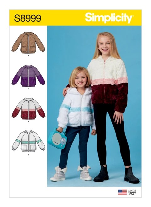 Simplicity Sewing Pattern Children's & Girls' Knit Hooded Jacket - S8999 - 3-6 or 7-14 (U)
