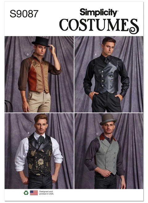 Simplicity Sewing Pattern Men's Steampunk Corset Vests - S9087 - 38-44 or 46-52 (D)