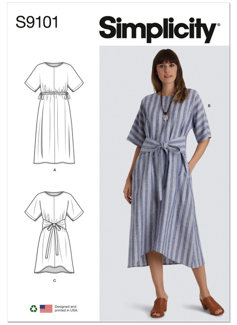 Simplicity Sewing Pattern Misses' Pullover Dresses In Two Lengths - S9101 - Size - XXS-XXL (A,L,N)