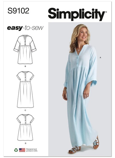 Simplicity Sewing Pattern Misses' Caftan & Dresses - S9102 - 6-14 or 16-24 (A,L,N)
