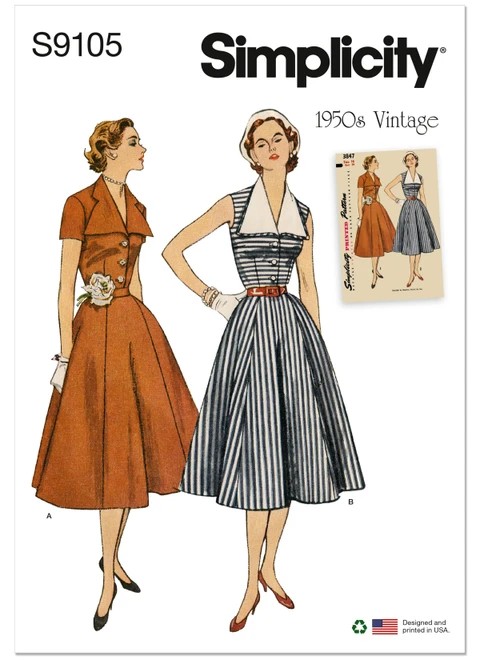 Simplicity Sewing Pattern 1950s Misses' Vintage Dress with Detachable Collar - S9105 - 6-14 or 16-24 (A,L,N)