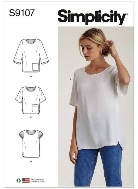 Simplicity Sewing Pattern Misses' Tops with Sleeve & Length Variation - S9107 - Size - XS-XXL (A,L,N)