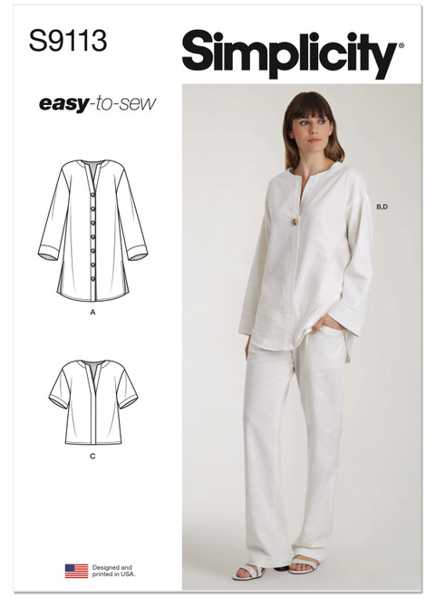 Simplicity Sewing Pattern Misses' Tunic, Top & Pull On Pants - S9113 - 6-14 or 16-24 (A,L,N)